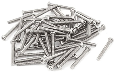 sourcing map M3 x 25mm 304 Stainless Steel Cross Head Phillips Pan Head Screws Bolt 60pcs