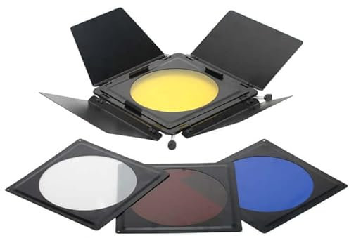 Pixapro 19x19cm Studio Photo Universal Barndoor with Honeycomb & Gels Filters Universal Light Barn door for Standard Reflector Photography LED Video Lighting Photoshoot Portable Filming Accessories