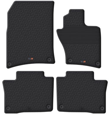 TRAVALL Rubber Car Mats (set of 4) compatible with VW Touareg (2010-2018) Heavy Duty Floor Mats Moulded Premium Mats Easy Clean Black with Clips - Anti Slip All-Weather Protection