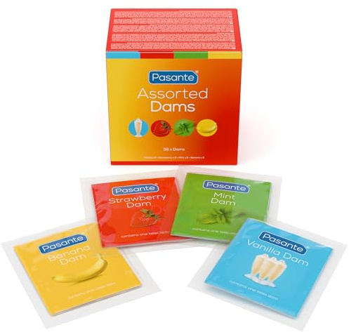 Pasante Oral Latex Dams | Assorted Flavours 36 Pack | for Safer Oral S*x | Hermetically Sealed for Maximum Hygiene