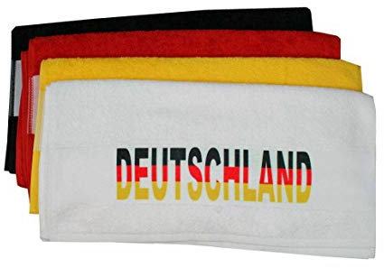 S.B.J - Sportland Duschtuch schwarz 70x140 cm mit bedruckter Bordüre Deutschland Flagge