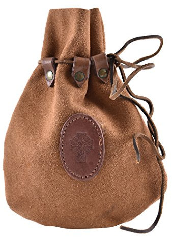 Battle-Merchant Mittelalter Lederbeutel | Mit keltischem Kreuz und robustem Lederband | Wikinger Ledertasche Geldkatze| Geldbörse Geldbeutel für LARP braun