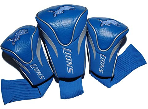 Team Golf NFL Detroit Lions Contour Golfschlägerhauben (3 Stück) nummeriert 1, 3 und X, passend für übergroße Fahrer, Utility, Rescue & Fairway Clubs, Velours gefüttert für zusätzlichen Schlägerschutz