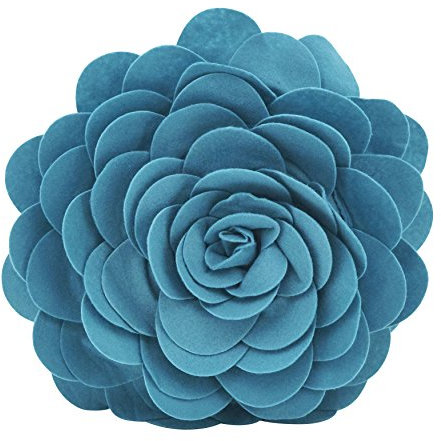SARO LIFESTYLE Flower Design Poly Filled Throw Pillow, Teal, 13