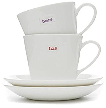 Keith Brymer Jones - Word Range - Ceramic Espresso Cup & Saucer Set - Gift Boxed - His Hers - 350ml