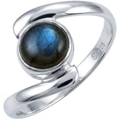 mantraroma runder Labradorit Ring Damen 925 Silber – Schlichter Edelstein Ring Ø 7 mm, moderner eleganter Schmuck
