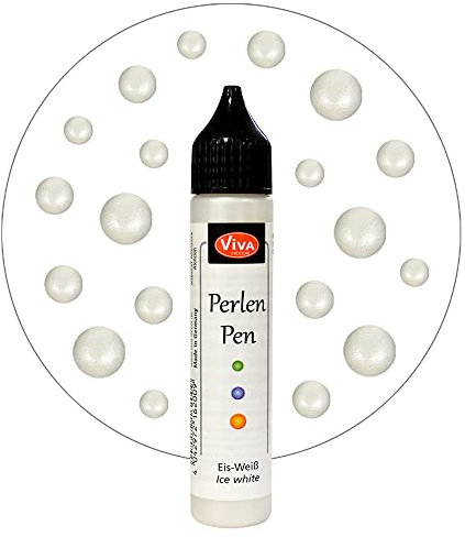 Viva Decor®️ Perlen Pen (Eis-Weiß , 28 ml) 3D Pearl Pen - T Shirt Marker zum Bemalen von Stoff und Textilien - Deko Farben - Stifte Perlen - Made in Germany