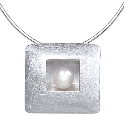Vinani Damen Halskette mit Anhänger - Viereck Anhänger gebürstet mit Perle - Schlangenkette aus Italien - 925 Sterling Silber - AVP42