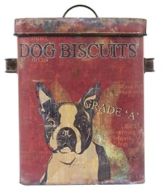 Creative Co-op Vintage Metal Container with Dog Illustration and Lid, Multicolor