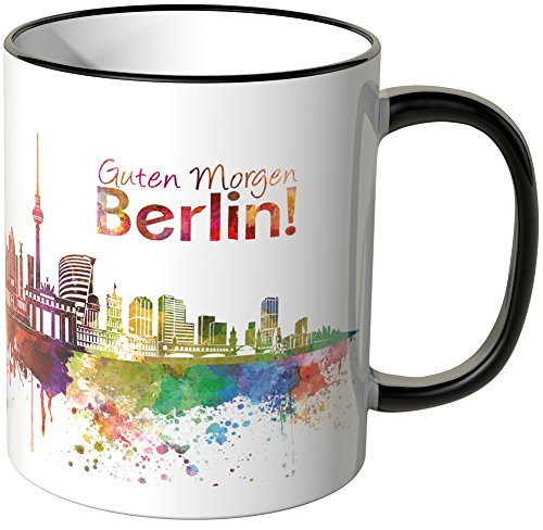 WANDKINGS® Tasse, Schriftzug Guten Morgen Berlin! mit Skyline - SCHWARZ