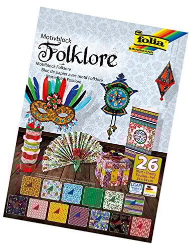 folia 47049 - Motivblock Folklore, 24 x 34 cm, 26 Blatt sortiert, 13 x Motivkarton 270 g/qm und 13 x Motivpapier 80 g/qm, für vielfältige Bastelarbeiten