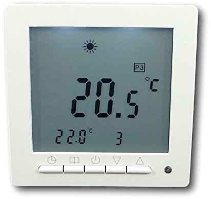 SM-PC®, Digital Thermostat für Fussbodenheizung max 16A, großes Display, Wochenprogramm, weiße Hintergrundbeleuchtung #847