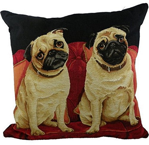 :Mars & More EVKSSTMP Kissen - 2 Mops Hunde im Sessel ca 45x45 cm Landhaus Zierkissen