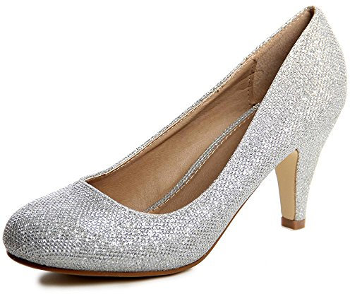 topschuhe24 432 Damen Glitzer Pumps Plateau, Farbe:Silber, Größe:38 EU