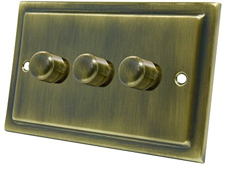 AET VAB3GDIM40 Victorian Antique Brass 400W-10 Amp Triple 3-Gang 2 Way 400W Light Dimmer Switch, 400 W, 240 V