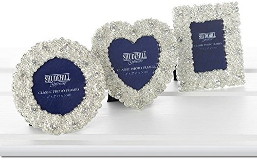 Shudehill Giftware SET OF 3 DIAMANTE POLISHED SILVER CORAL MINI PHOTO FRAMES BOXED