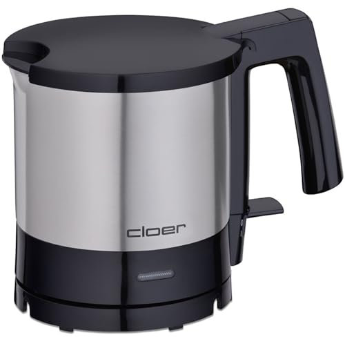 Cloer 4720 Wasserkocher, 2000 W, innen liegende Füllmengenmarkierung, Trockengeh- und Überhitzungsschutz, 1 Liter, mattierter Edelstahlbehälter, Schwarz