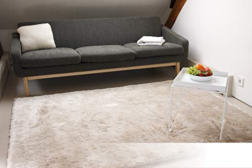floor factory Exklusiver Hochflor Shaggy Teppich Satin beige/Creme 200x290 cm - edler, seidig glänzender Teppich