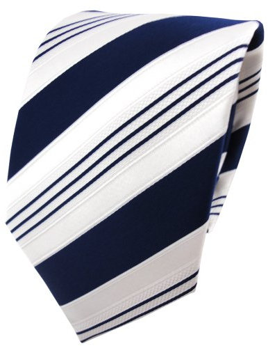 TigerTie Designer Krawatte in blau dunkelblau weiß silber gestreift