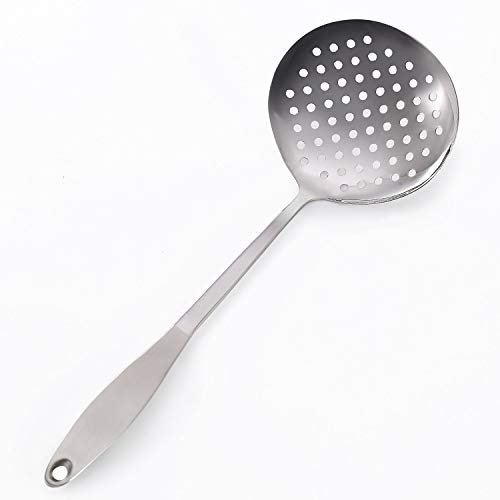 Skimmer Spoon/Strainer Ladle - Stainless Steel - with Sanding Handle - perforated style for Kitchen Food - by Cenka (13.2-inch) by CENKA