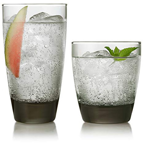 Libbey Classic Rocks & Tumbler Gläser 16er Set, Smoke Hue, Bleifreie Wassergläser, Spülmaschinenfest Trinkgläser Set