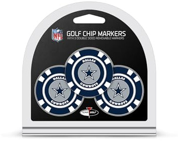 Team Golf NFL Dallas Cowboys 3 Pack Golf Chip Ball Markers, Poker Chip Size with Pop Out Smaller Double-Sided Enamel Markers