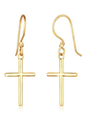 Elli Ohrringe Damen Kreuz Religiös Taufe in 925 Sterling Silber vergoldet