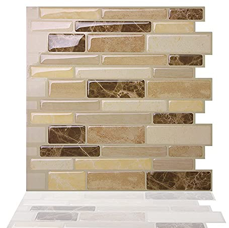 Tic Tac Tiles 25cm x 25cm 10 stück 3D selbstklebende Fliesenaufkleber Mosaik Wandfliesen Küche Spritzschutz Badezimmer - Polito Bella (Beige Braun)