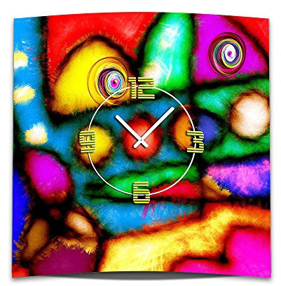 dixtime Wanduhr XXL 3D Optik Bunte Flicken 50x50 cm leises Uhrwerk GQ-010
