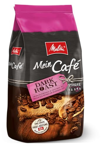 Melitta Mein Café Dark Roast, Ganze Kaffee-Bohnen 1kg, ungemahlen, Kaffeebohnen für Kaffee-Vollautomat, kräftige Röstung, Stärke 4