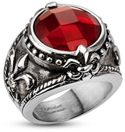 BlackAmazement Edelstahl Ring Fleur De Lis Rot Red Zirkonia Gem CZ Massiv Gothic Silber Herren (63 (20.1))