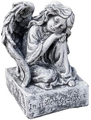 stoneandstyle Grabschmuck Engel auf Sockel, mit Inschrift, Frost- und wetterfest, handgearbeitet