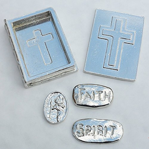 Kleine Kiste in Gestalt von Bibel mit Gl�cksbringer (St Christopher, Faith und Spirit) aus Zinn (Pewter) von Hand Gegossen