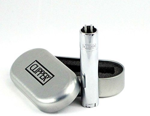 Metall Clipper Feuerzeug mit Dose, Geschenk-Box von Lizzy? poliertes Chrom
