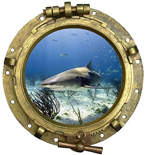 GRAZDesign Wandtattoo Badezimmer Bullauge Unterwasser Fische, Wandsticker Fliesensticker, Maritime Deko für Fliesen, Wand, Tür - 43x40cm