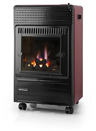 Orbegozo HBF 95 Estufa de gas butano, llama azul, triple sistema de seguridad, apta para gas butano y propano, 3500 W, clase de eficiencia energética A, analizador atmosférico, color negro/Burdeos