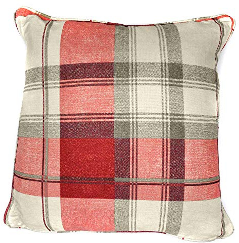 Fusion - Balmoral Check - 100 Percent Cotton Filled Cushion in Ruby, 43 x 43 cm