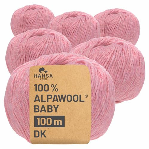 HANSA-FARM | 100% Baby Alpakawolle in 50+ Farben (kratzfrei) - 300g Set (6 x 50g) - weiche Alpaka Wolle zum Stricken & Häkeln in 6 Garnstärken by Hansa-Farm - Perlrosa Heather (Rosa)