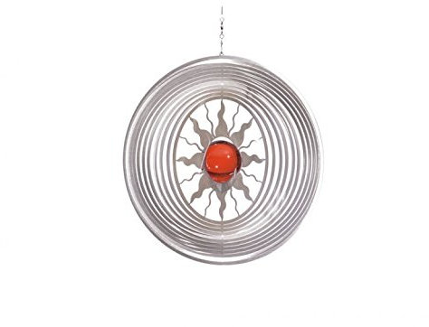 Illumino Edelstahl-Windspiel Sol mit rubinroter 35mm Glaskugel