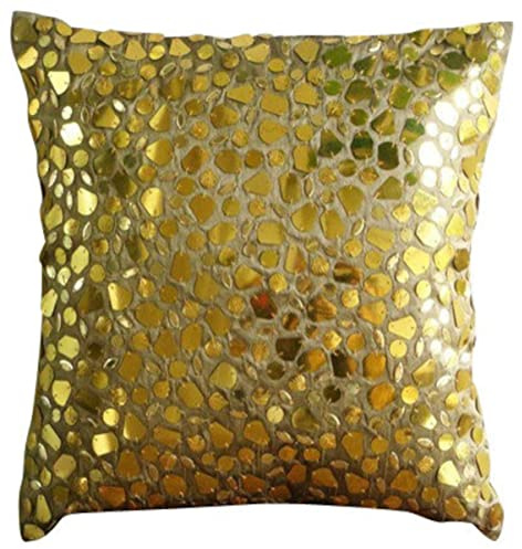 The HomeCentric Gold Kissenbezuge, Mosaik 3D Metallic Pailletten Kissen Decken, 40x40 cm Kissen Fall, Platz Seide Kissen Abdeckungen Fur Couch, Geometrisch Zeitgenossisch - The Gold Mosiac