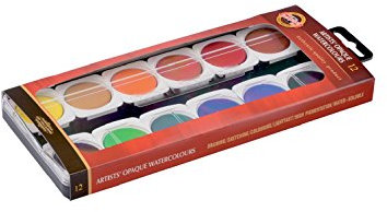 Koh-I-Noor 017550400000 Farbkasten mit 12 Wasserfarben à 30 mm, deckend