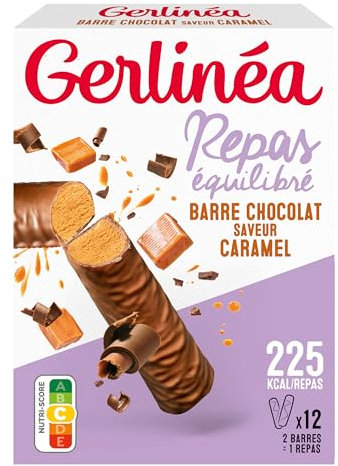 Gerlinéa - Barres Repas Chocolat Saveur Caramel - Substitut de Repas Complet et Rapide - Contient 12 barres (soit 6 repas) - 204974
