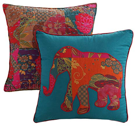Greenland Home Fashions Jewel Dec. Pillow Pair Accessory-Multi, Multicolor, 2-18x18 Jewel Decorative Pillows Featuring Elephant