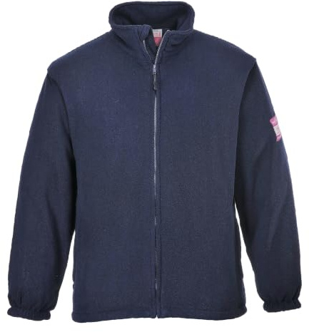 Portwest FR30 Modaflame Fleece FR Jacket Long Sleeve Drawstring Chin Guard | Navy, 2X Large, EN 61482-1-2 Class 1, EN ISO 11612, Elasticated Cuffs, Front Zip Opening, Interactive Zip, Secure Storage