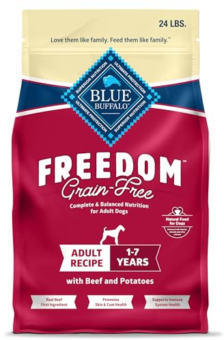 Blue Buffalo Freedom Grain-Free Dry Dog Food, Complete & Balanced Nutrition for Adult Dogs, Made in the USA with Natural Ingredients, Beef & Potatoes, 24-lb Bag