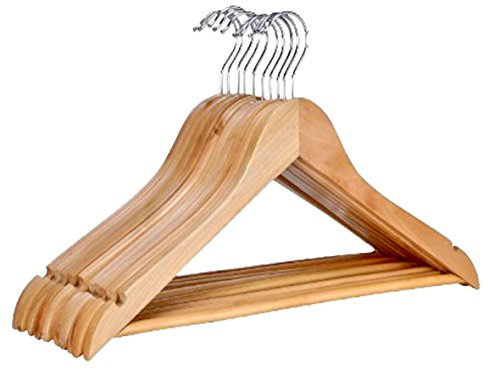 200 DIES&DAS qualitativ hochwertiger Designer Kleiderbügel aus Holz mit Hosensteg 360 Grad drehbarem Harken Hosenstange und Rockaufhängekerben Garderobenbügel Holzbügel Hosenbügel Hosenhalter in einem sehr schönen Design