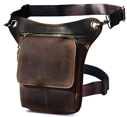 Le'aokuu Herren Echtes Leder Tasche Beinbeutel Beintasche Außenbeintasche Hüfttasche Drop Leg Thigh Bag Outdoors Messenger Bag 211-1 (211-1 A1 Dunkel Braun)