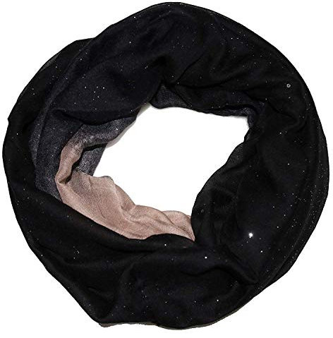 Accires Silber Glitzer Damen batik Loop Schal (schwarz beige)