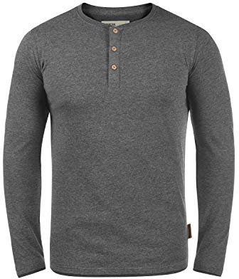 Indicode IDGifford Herren Longsleeve Langarmshirt Shirt mit Grandad-Ausschnitt Baumwollmischung Regular fit, Größe:S, Farbe:Grey Mix (914)