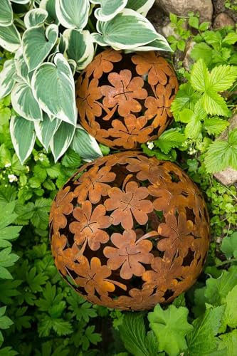 2er Set Dekokugel, Rost Ø: 23/35cm, Blume Deko-Kugel Gartenkugel Edelrost Kugel